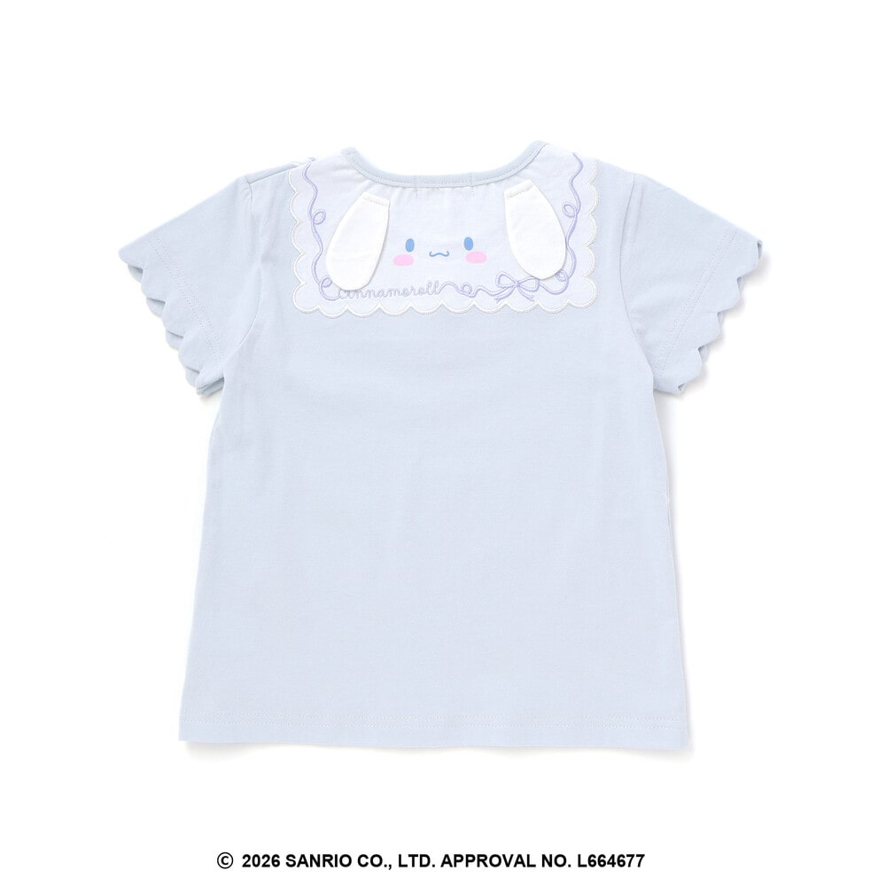 【シナモロール/ポムポムプリン×SLAPSLIP】袖スカラップ耳付きセーラー襟風Tシャツ(90~130cm) オフホワイト 90cm