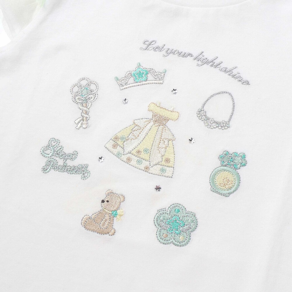 【スラプリ】チュールスリーブ天竺半袖Tシャツ(80~130cm) ブルー 80cm