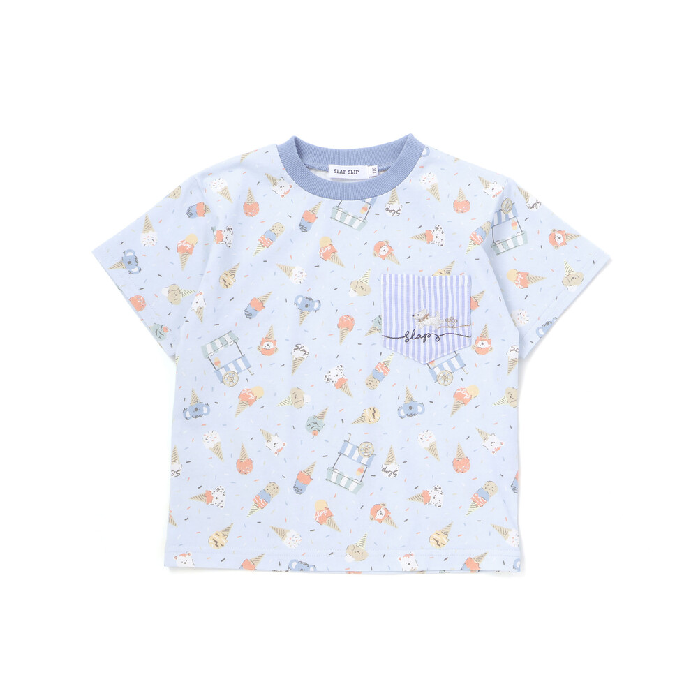 総柄プリント胸ポケット刺しゅう半袖Tシャツ(80~130cm) イエロー系 80cm