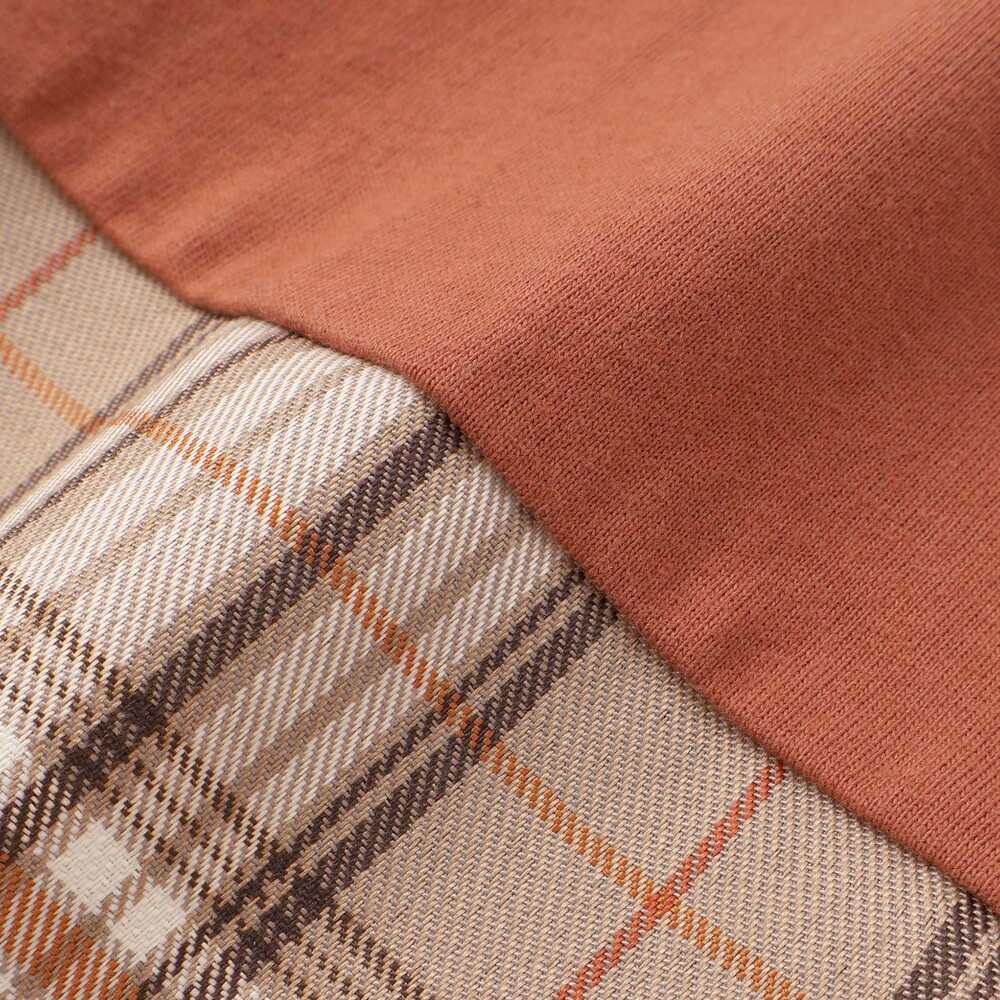 【お揃い】モチーフ刺しゅうチェック切り替え長袖Tシャツ(80~130cm) オフホワイト 80cm