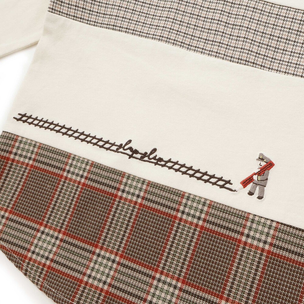 電車モチーフチェック切り替え長袖Tシャツ(80~130cm) イエロー 80cm