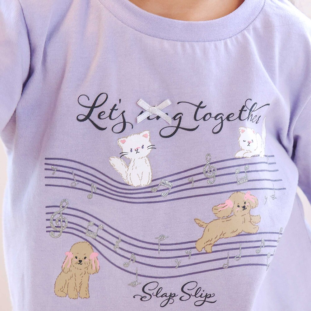 【スララク/防汚加工/オーガニックコットン】ときめきデザイン女の子長袖Tシャツ(80~130cm) ブラックドット×チェリー刺しゅう 80cm