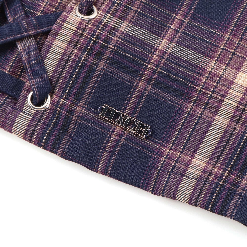 チェックレースアップビスチェ&ロゴプリントTシャツセット(110~150cm) ネイビー系 110cm