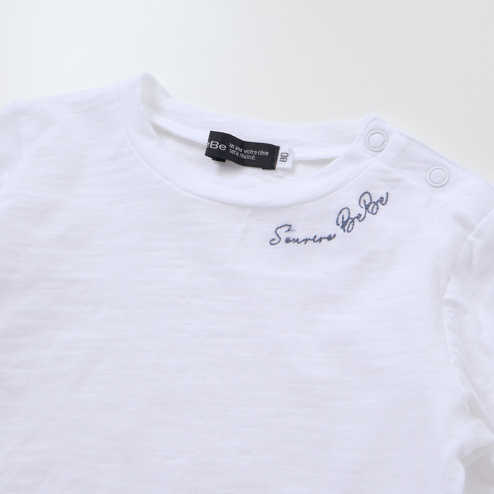 スラブ天竺肘パッチ長袖Tシャツ+オーバーオールセット(80~90cm) ブルー 80cm