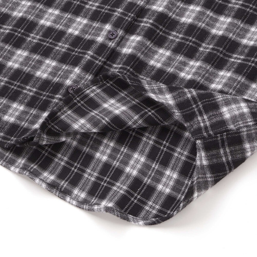 フード取り外しチェックシャツ(130~160cm) ブラック系 130cm