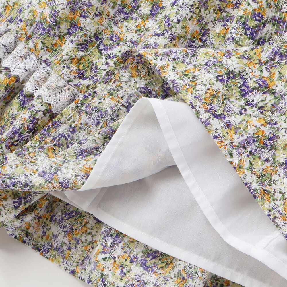 花刺しゅう+花プリントワンピース(95~150cm) パープル系 95cm