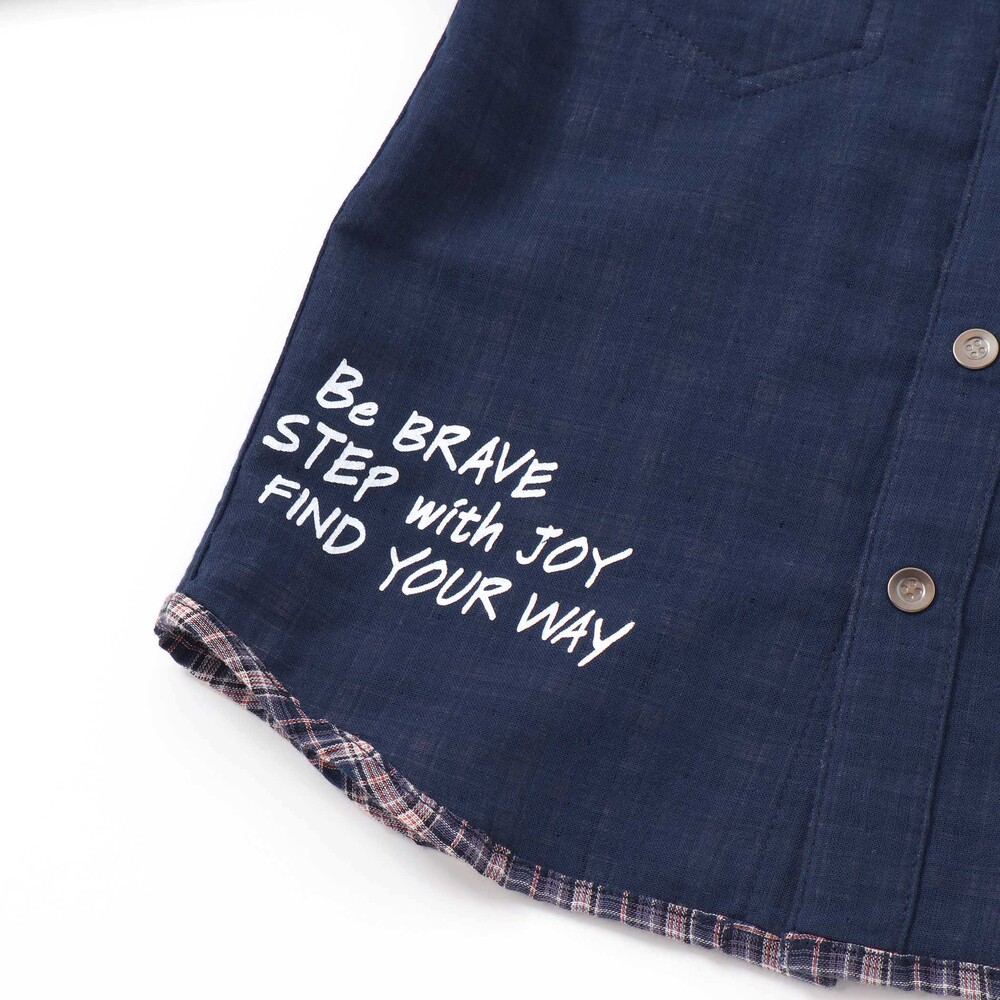 リバーシブルガーゼチェックシャツ(110~160cm) ネイビー 150cm