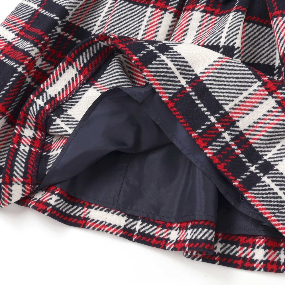 【日本製】【お揃い】ウールチェックサイドリボン付きジャンパースカート(90~140cm) ネイビー系 100cm