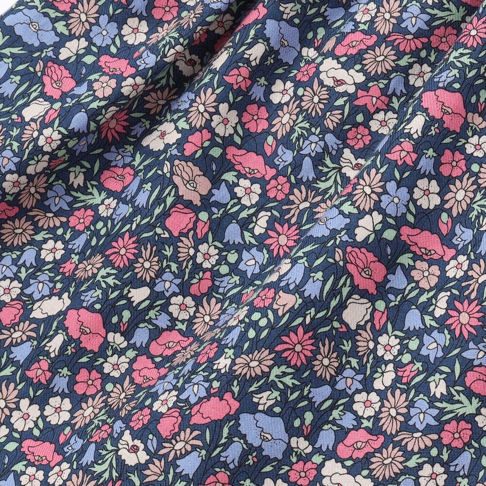 【日本製】【お揃い】リバティプリント(PETAL & DAISY)配色パイピング キュロットパンツ(100~140cm) ピンク系 100cm