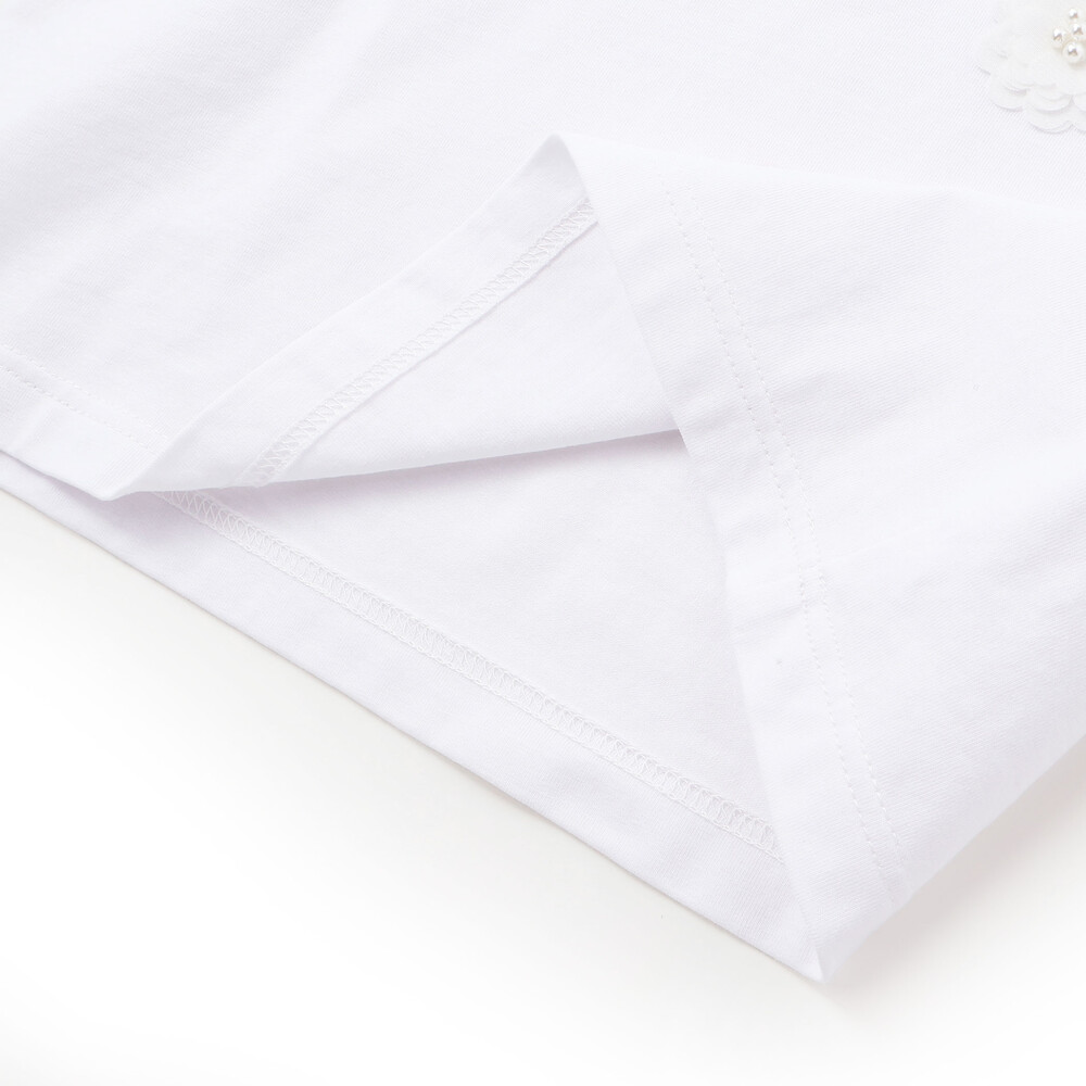 ベア天竺 フラワーモチーフ ロゴ刺しゅうTシャツ(100~140cm) ホワイト 100cm