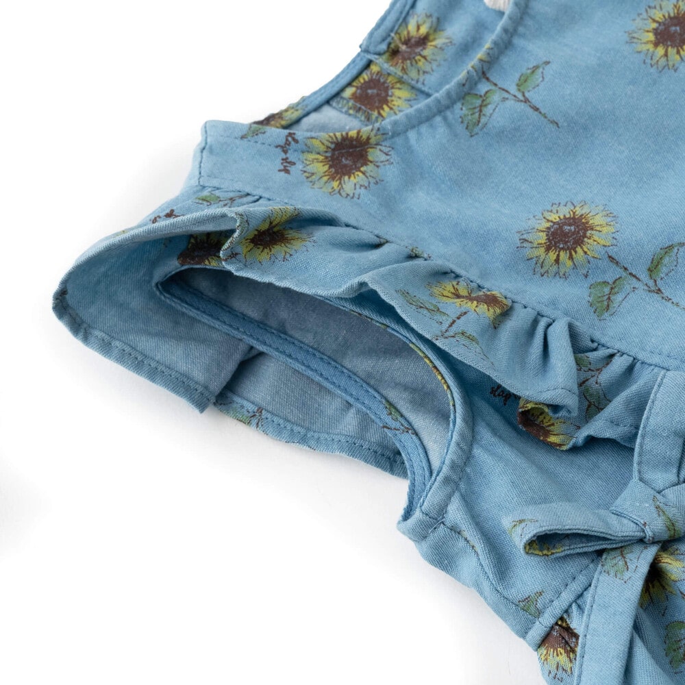 【 お揃い 】 ひまわり 総柄 デニム 布帛 ワンピース (80~130cm) ブルー系 90cm