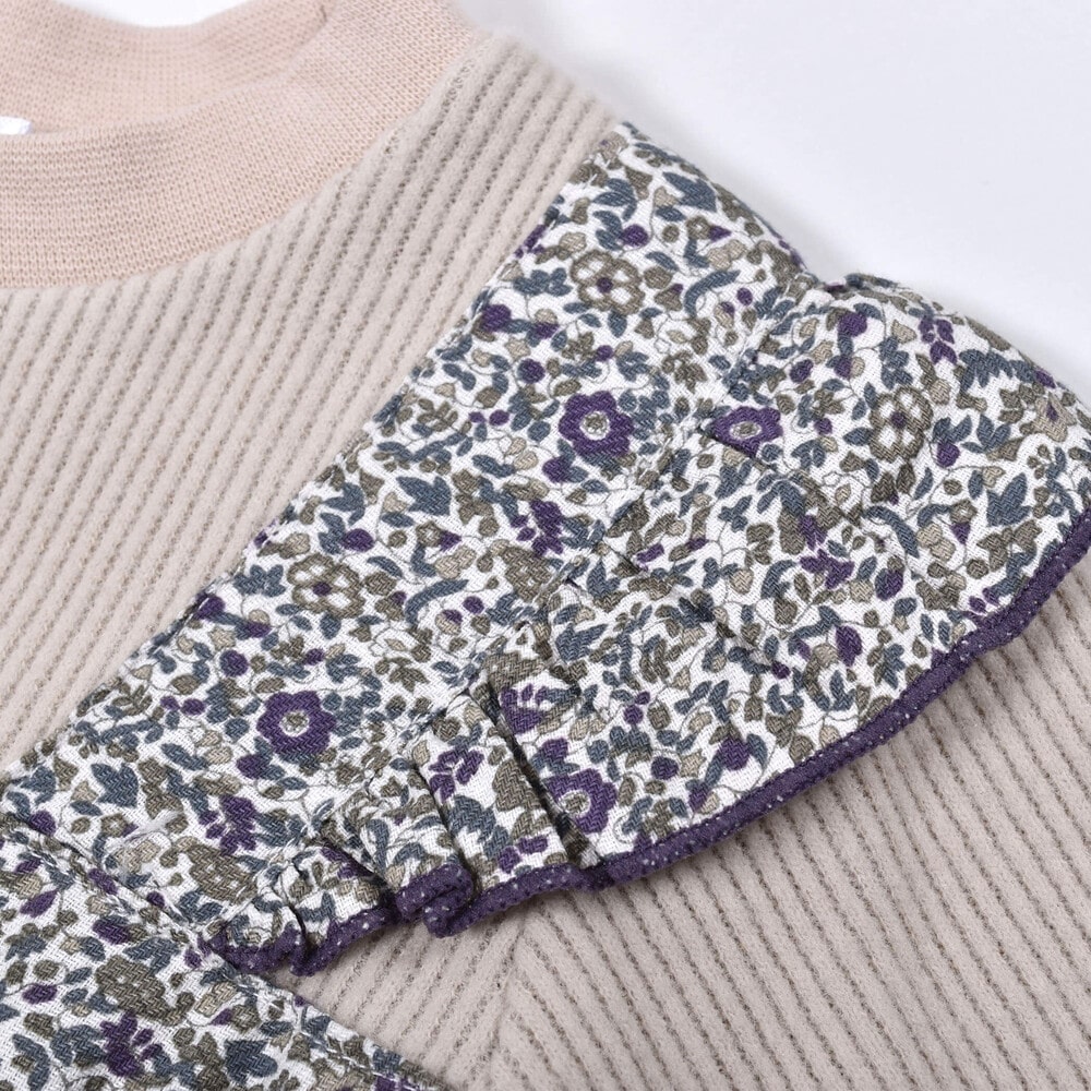 【 お揃い 】 花柄 プリント スモッキング 刺繍 ドッキング Wフェイス ワンピース (80~130cm) グリーン系 110cm