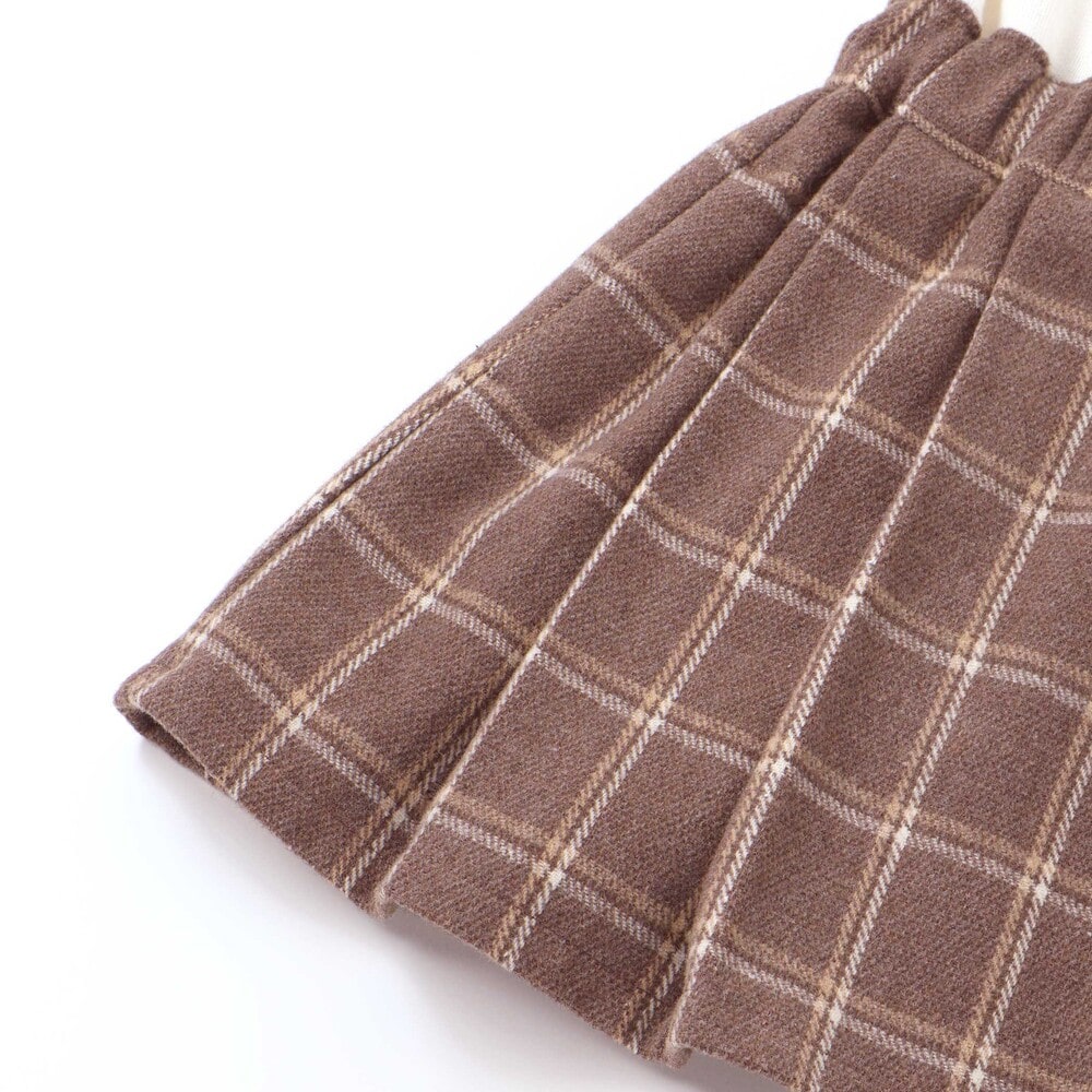 ティアラ刺しゅう付きチェックプリーツドッキングワンピース(90~130cm) ブラック×グレー系 90cm