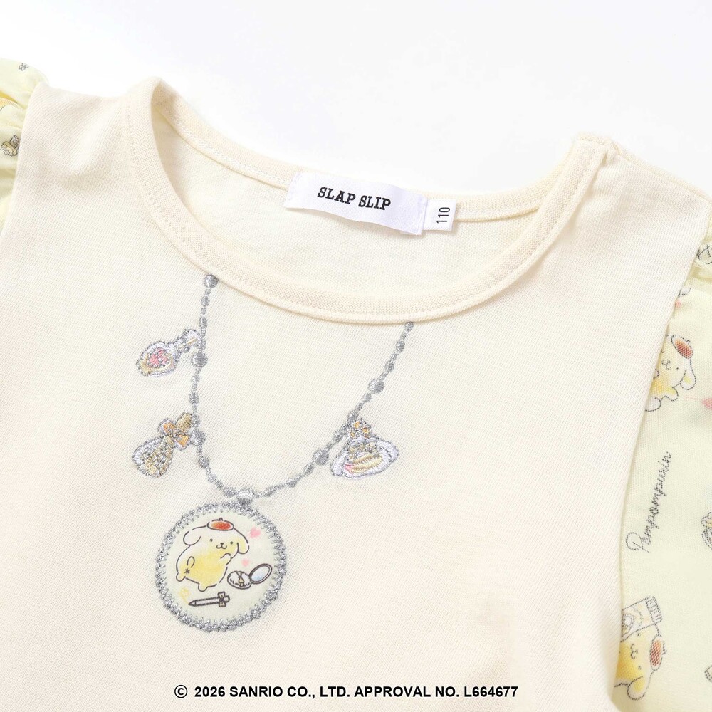 【シナモロール/ポムポムプリン×SLAPSLIP】総柄プリントふわっとチュールフレアワンピース(90~130cm) イエロー 90cm