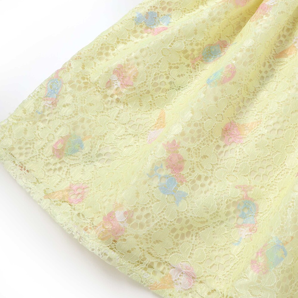 【お揃い】花柄レースアイス総柄肩明きワンピース(90~130cm) ブルー系 90cm