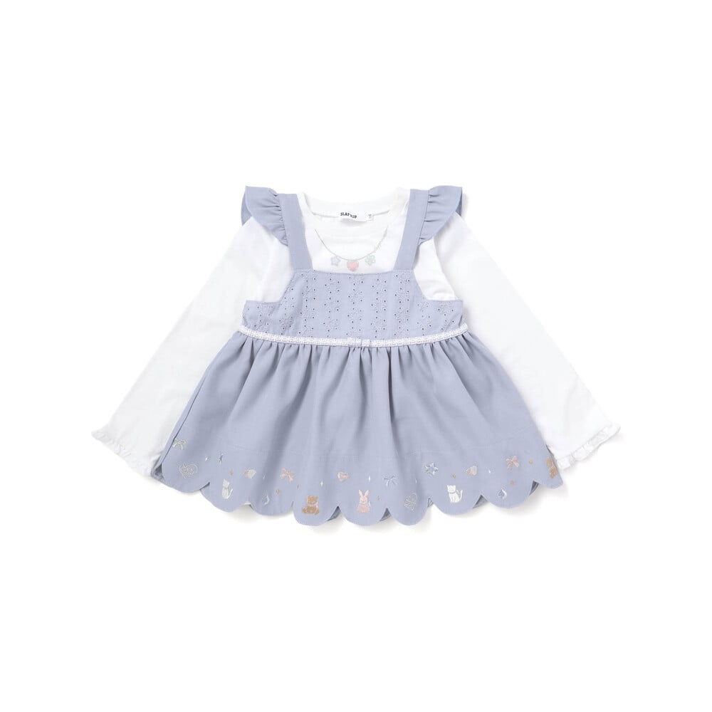 【スラプリ】袖口フリルTシャツ+裾刺しゅうチュニックセット(90~130cm) ピンク 90cm