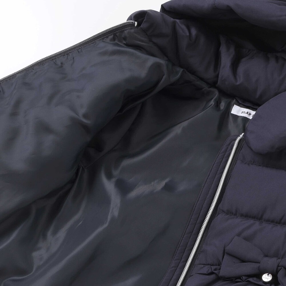 フード付き腰リボンペプラムダウンコート(90~130cm) ネイビー 90cm