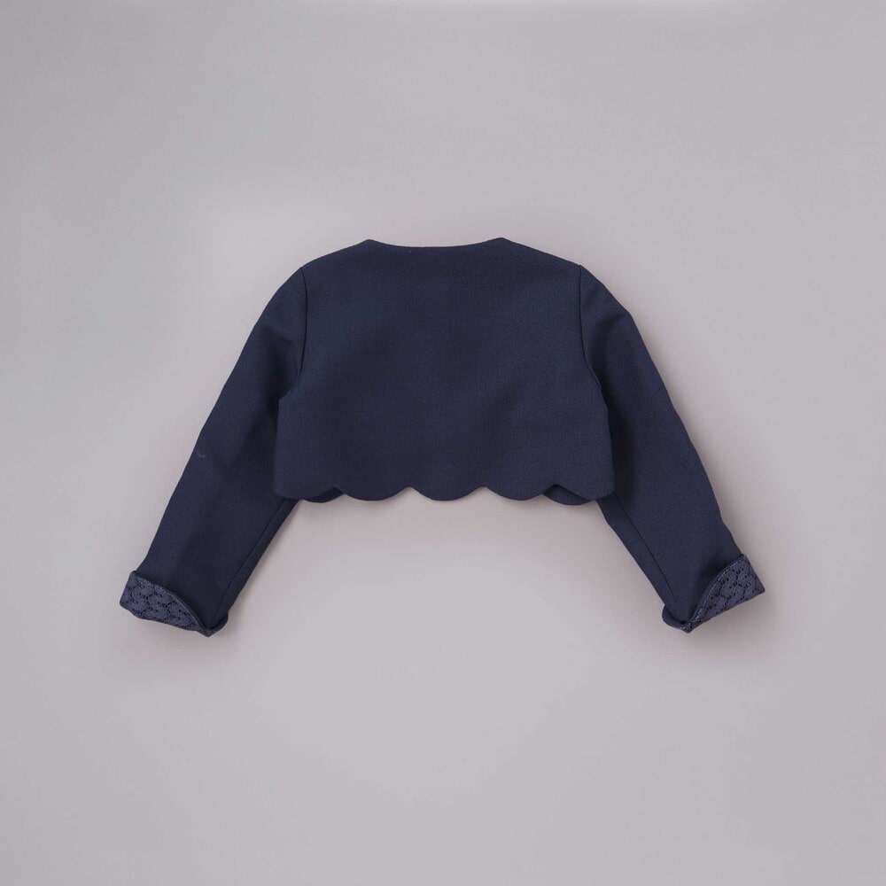 袖折り返しレース刺しゅう裾スカラップボレロ(110~130cm) ネイビー 110cm