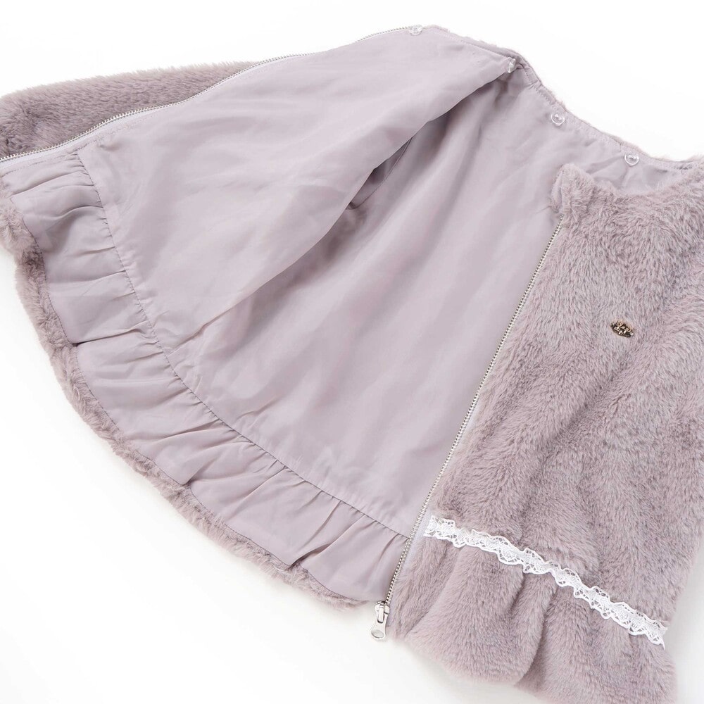 裾フリル花レースリバーシブルジャケット(90~130cm) ブルー 90cm