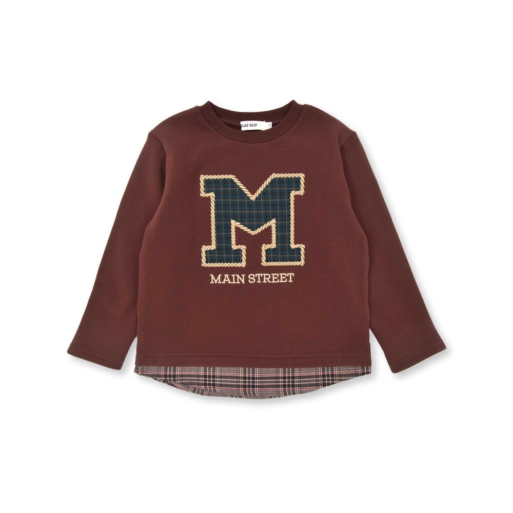 【お揃い】裏起毛チェック切り替えアルファベット刺しゅうトレーナー(80~130cm) オフホワイト 80cm