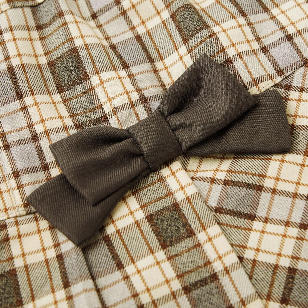 【お揃い】リボン付きチェック柄プリーツスカパン(90~140cm) ネイビー系 90cm