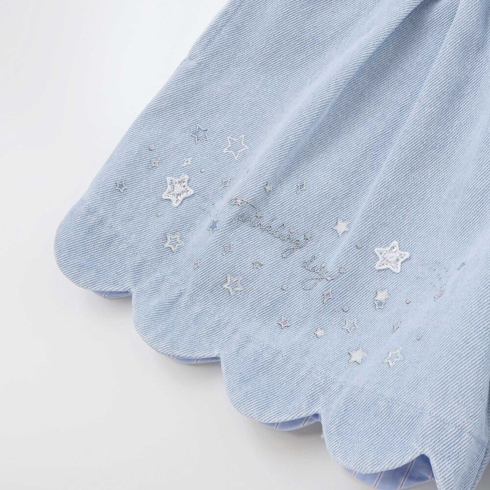 キラキラプリント裾スカラップリボン付きショートパンツ(90~130cm) ブルー 90cm