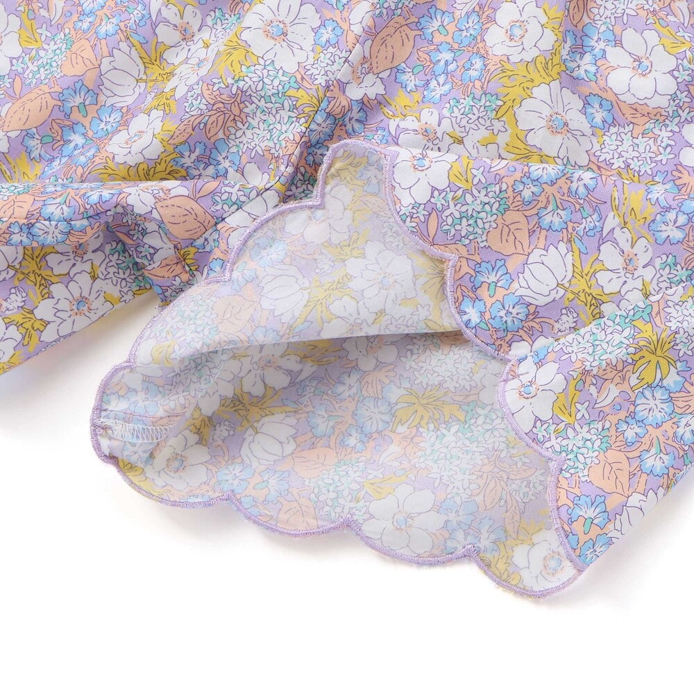 裾スカラップシャンブレー&花柄ショートパンツ(90~130cm) ピンク系 90cm