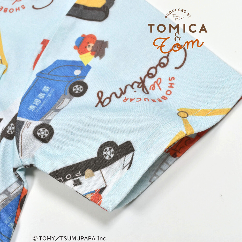 【トミカとトム×SLAPSLIPコラボアイテム】はたらくくるま総柄Tシャツ(80~120cm) オフホワイト系 80cm