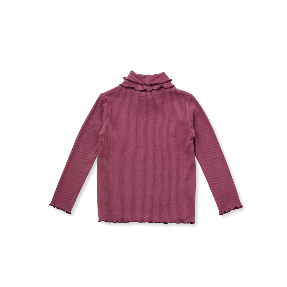 リボン刺しゅうヒラヒラ折り返し襟ハイネックTシャツ(80~140cm) グレー 80cm