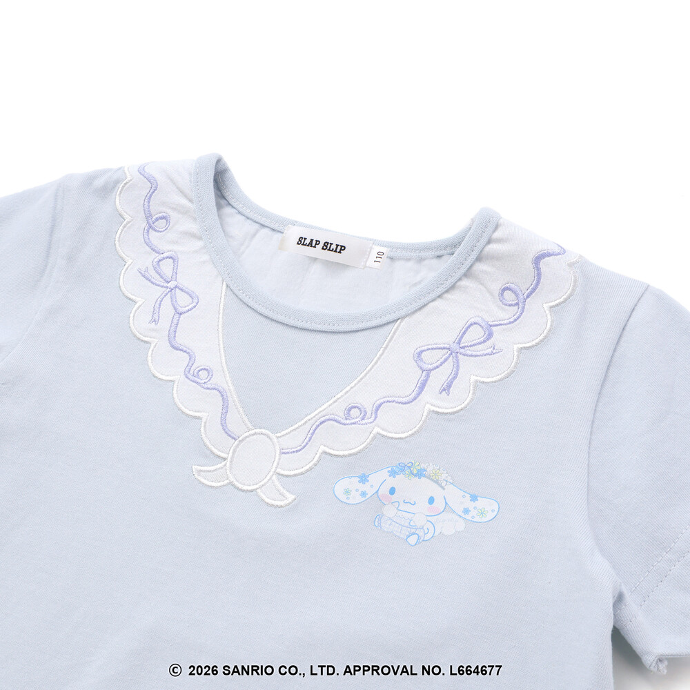 【シナモロール/ポムポムプリン×SLAPSLIP】袖スカラップ耳付きセーラー襟風Tシャツ(90~130cm) オフホワイト 90cm