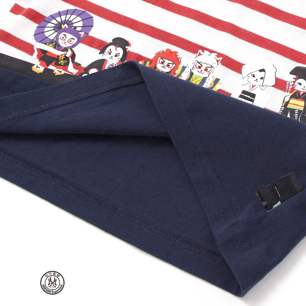 【歌舞伎コラボ】ネコ歌舞伎切り替え7分丈天竺Tシャツ(80~130cm) グリーン 80cm