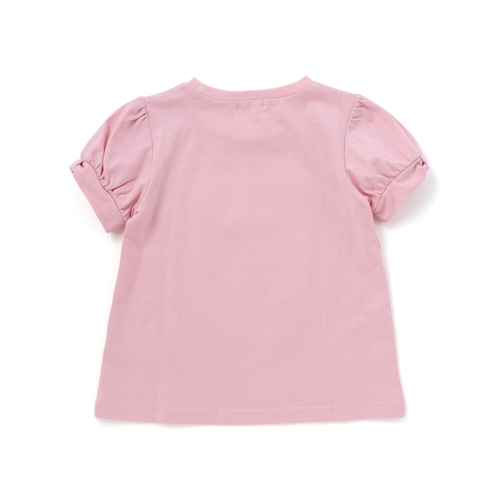 【お揃い】モチーフパッチ刺しゅうリボンスリーブ半袖Tシャツ(80~130cm) ブルー系 80cm