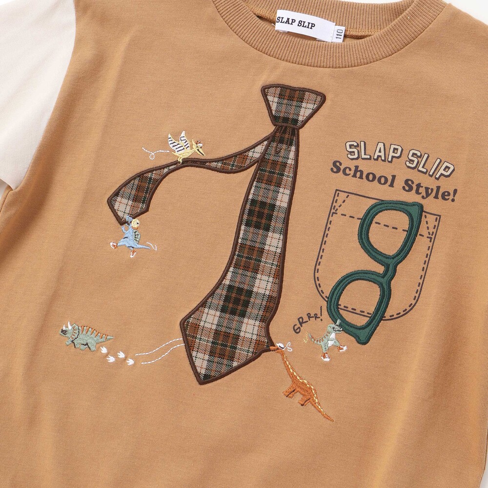 ネクタイメガネパッチ袖切り替え長袖Tシャツ(80~130cm) ネイビー 80cm