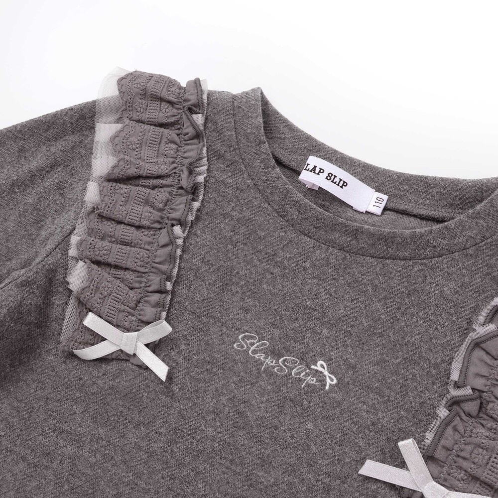 肩フリルハート刺しゅう長袖Tシャツ(80~130cm) ホワイト 80cm