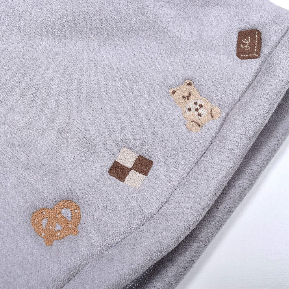 くま 耳 モチーフ お菓子 刺繍 裏ボア マント ベビー (50~90cm) ベージュ ワンサイズ
