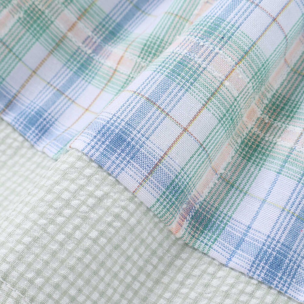 【お揃い】リボン付きマドラスチェックカバーオールベビー(70~80cm) ブルー系 70cm