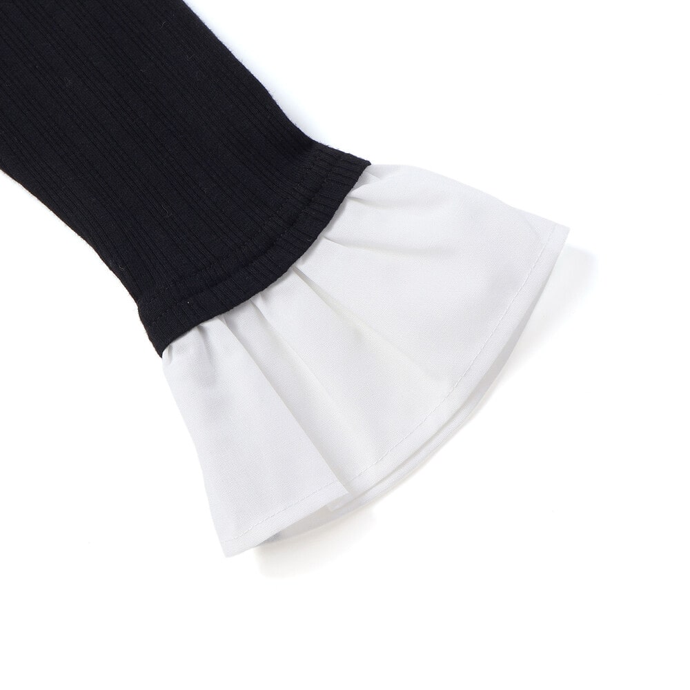 【お揃い】グレンチェック×ドットビスチェ+フリル袖テレコハイネックTシャツ セット(100~160cm) グレー系 100cm