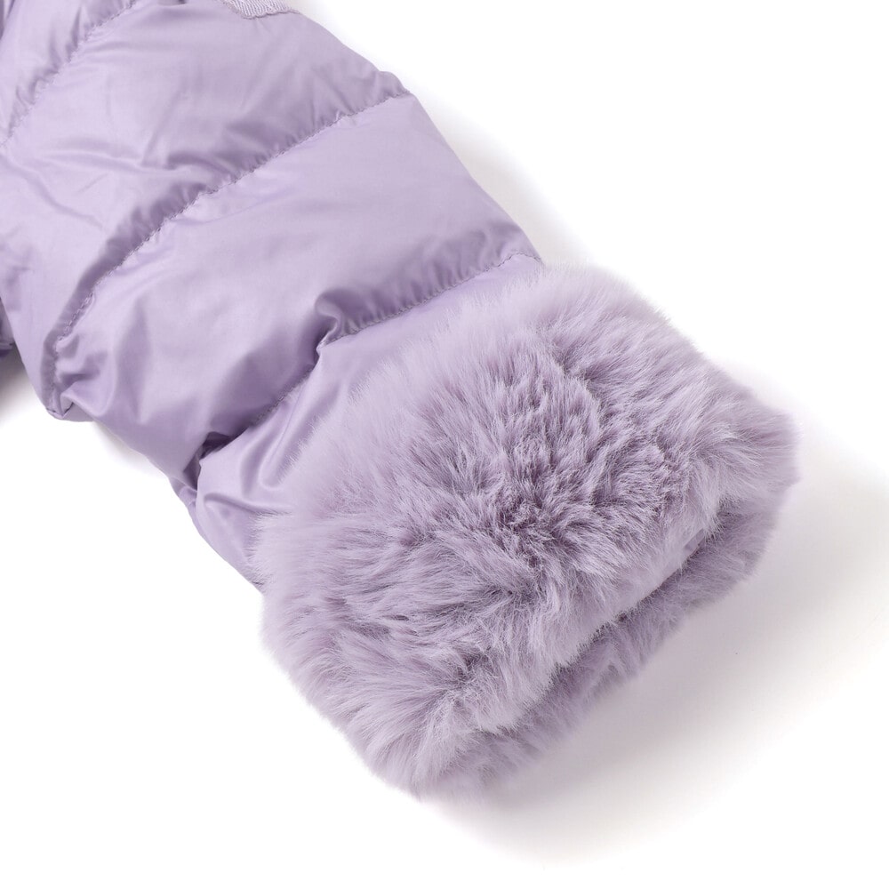 【撥水加工】シャイニータフタウエスト切り替えシャギーファーフードダウンコート(90~150cm) ピンク 90cm