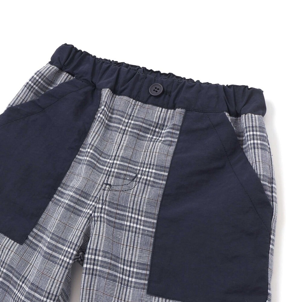 【限定商品】無地×チェックトップス+ショートパンツセットアップ(95~150cm) ブラック系 95cm