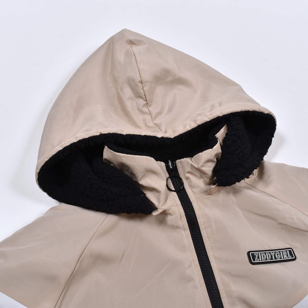 【ニコ☆プチ掲載】 ライン 入り タフタ 裏 ボア リバーシブル 長袖 パーカー (130~160cm) ピンク 130cm