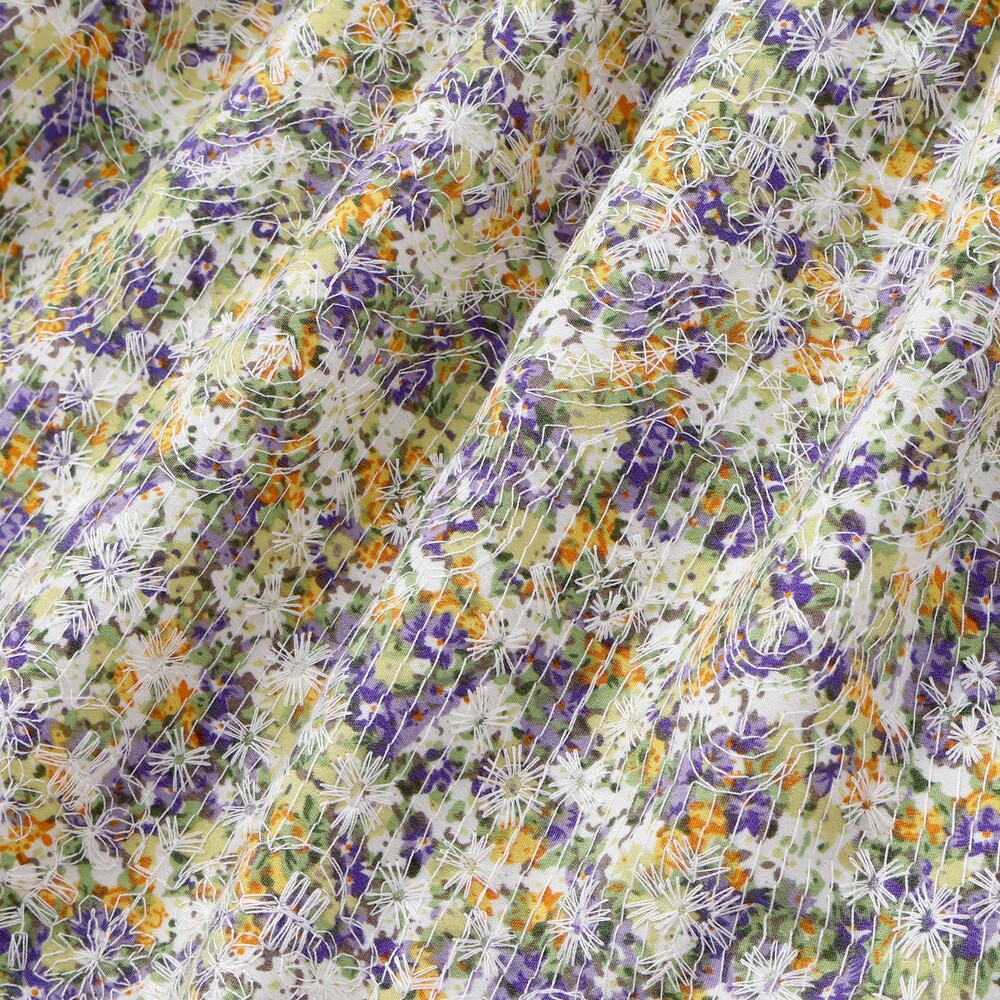 花刺しゅう+花プリントワンピース(95~150cm) パープル系 95cm