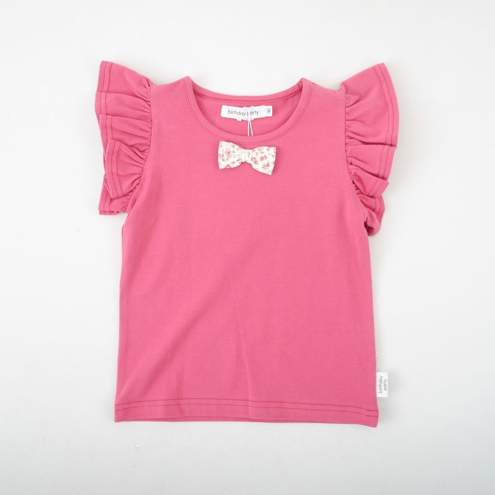 リボン袖フリルTシャツ(70cm～90cm)(70cm ブラック系): 新生児