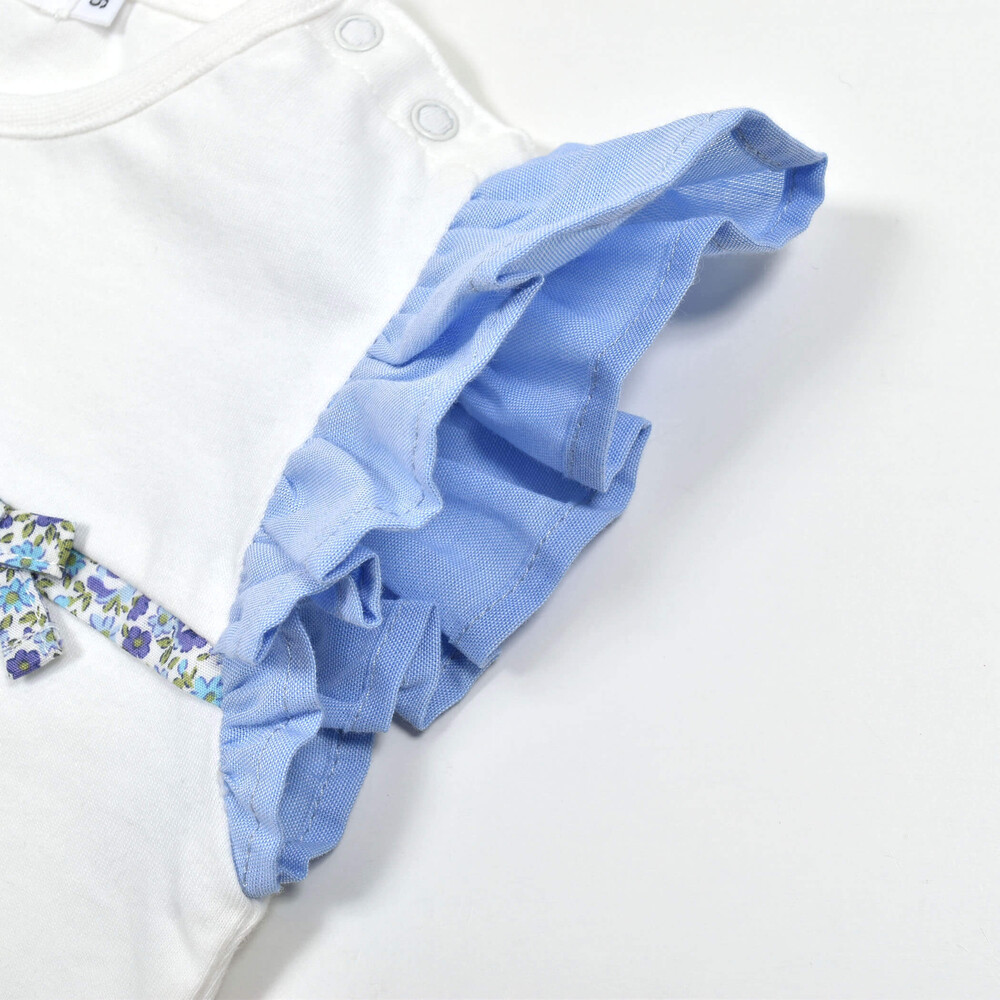 【お揃い】ダンガリー花柄パイピングフリルTシャツ(80~110cm) ホワイト 100cm