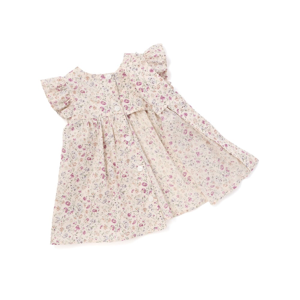 【お揃い】フリル袖 小花柄ワンピース+ブルマ 2点セットベビー(70~90cm) イエロー系 S