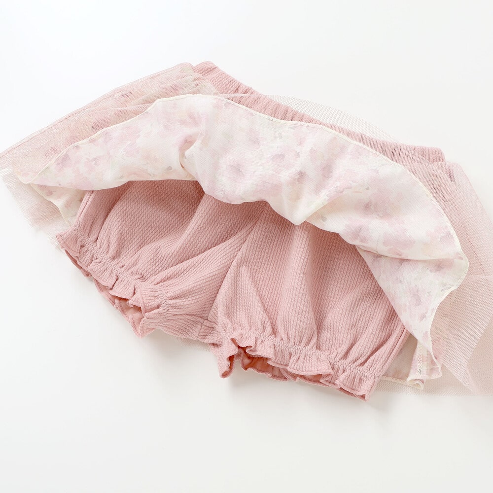 【お揃い】チュールフラワースカートブルマ(60~90cm) ベージュ系 ワンサイズ