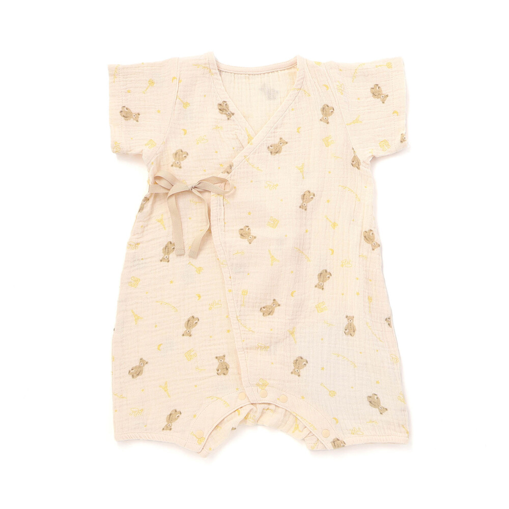 【お揃い】ガーゼアニマルプリントカバー半袖オール(70~80cm) ブルー系 ワンサイズ