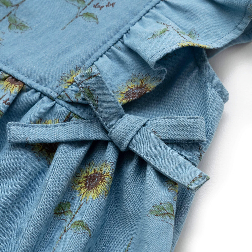 【 お揃い 】 ひまわり 総柄 デニム 布帛 ワンピース (80~130cm) ブルー系 90cm