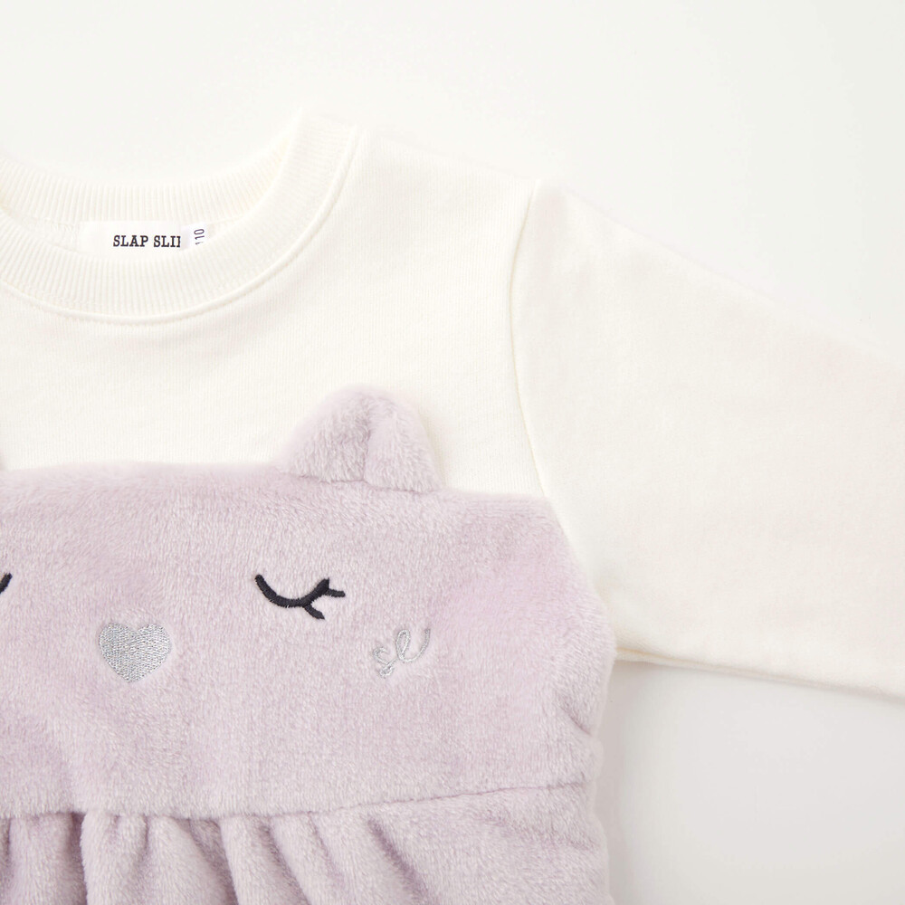 アニマルウサギクマネコモコモコボアドッキング肩フリルワンピース(80~130cm) ベージュ(クマ) 80cm