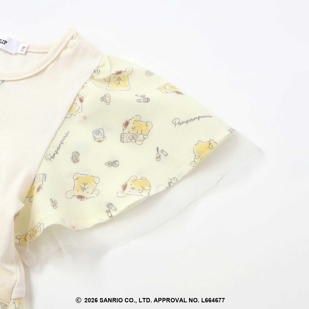 【シナモロール/ポムポムプリン×SLAPSLIP】総柄プリントふわっとチュールフレアワンピース(90~130cm) イエロー 90cm