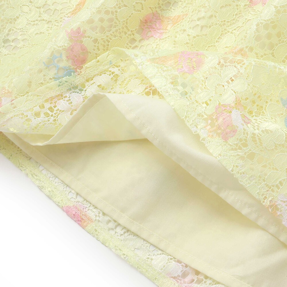 【お揃い】花柄レースアイス総柄肩明きワンピース(90~130cm) ブルー系 90cm